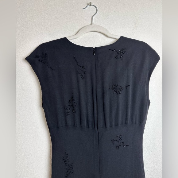 Jones New York vintage Y2K black 100% silk beaded v neck maxi dress sheer cap 8 - Picture 6 of 6
